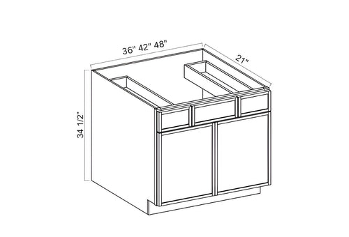Slim Shaker White 48"W Vanity Sink Drawer Base Cabinet