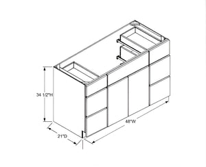Slim Shaker Oak- Vanity Sink Drawer Base Cabinet - 48"W x 34 1/2"H x 21"D - 2 DRW, 2D