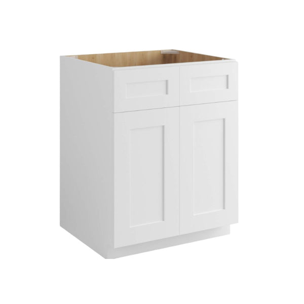 White Shaker Sink Base With Double Doors and False Drawers