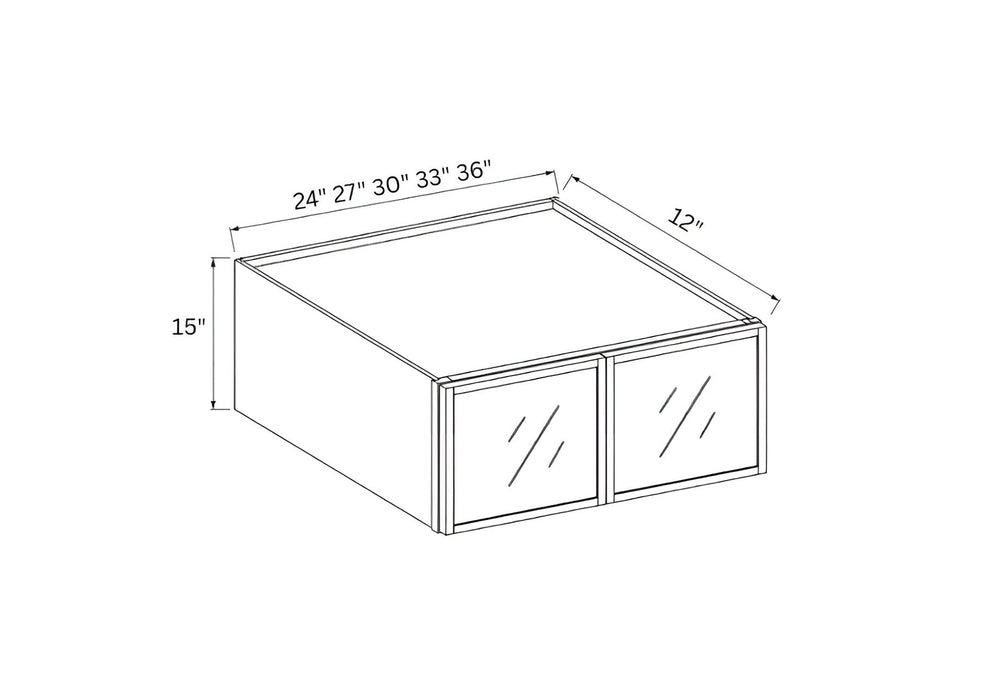 Slim Amber Oak 15"H Wall Cabinet Double Glass Doors