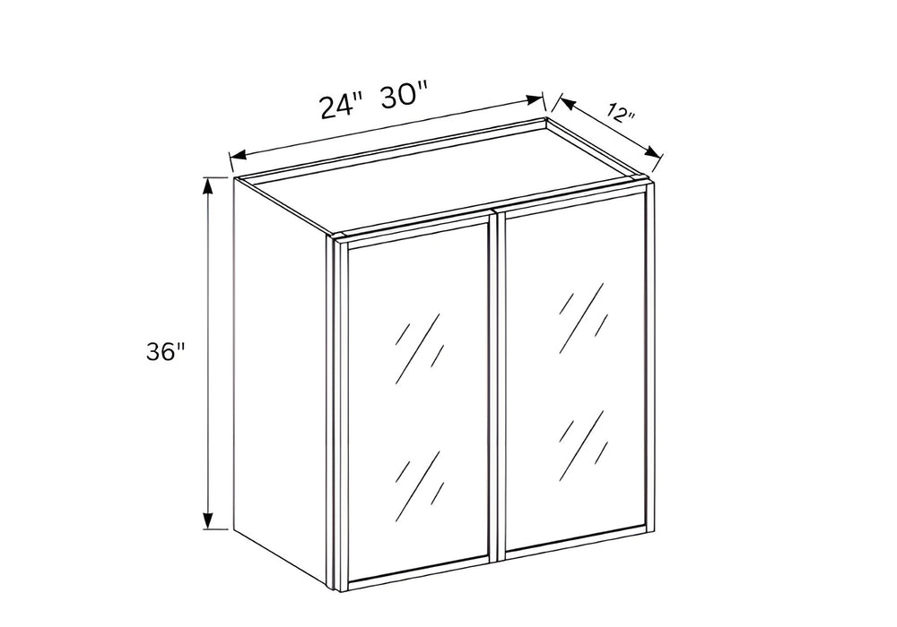 Slim Shaker Oak- 36″ H Double Door Wall Cabinet with Glass Door
