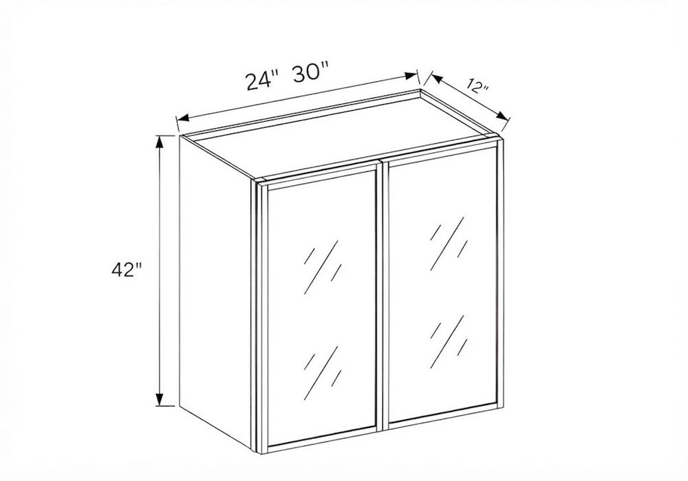 Slim Shaker Oak- 42″H Double Door Wall Cabinet with Glass Door
