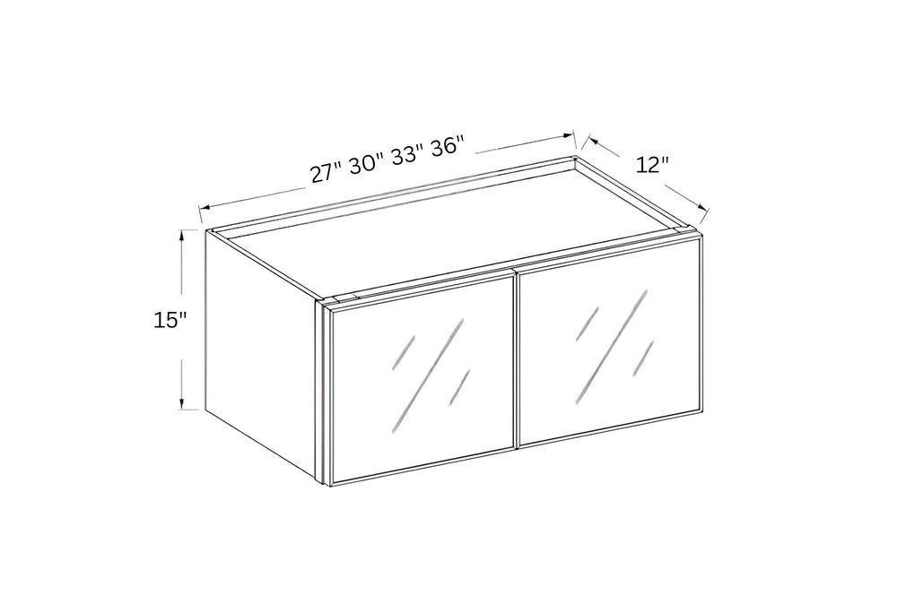 Slim Shaker White- 15"H Wall Cabinet Double Glass Door