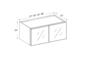 Slim Shaker White- 15"H Wall Cabinet Double Glass Door