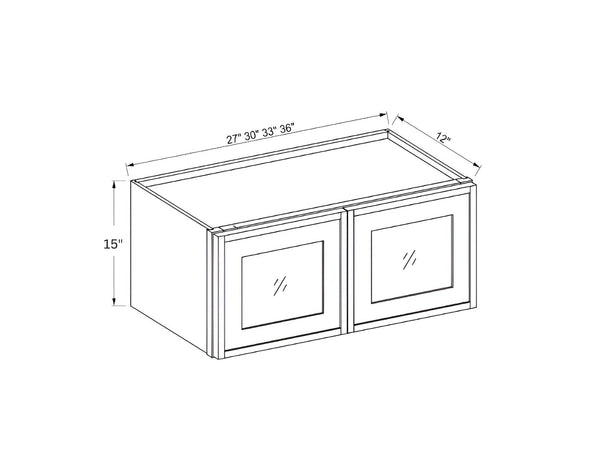 Slim Shaker White- 15"H Wall Cabinet Double Glass Door