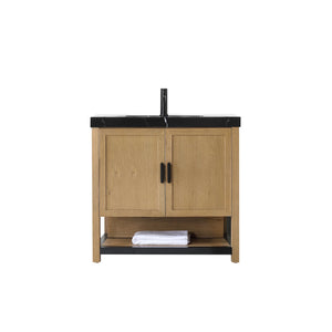 WINCHESTER 36” PECAN OAK BATHROOM VANITY ( BLACK/WHITE COUNTERTOP )