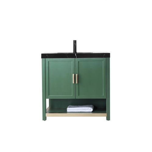 WINCHESTER 36” FOREST GREEN BATHROOM VANITY ( BLACK/WHITE COUNTERTOP )