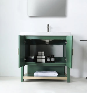WINCHESTER 36” FOREST GREEN BATHROOM VANITY ( BLACK/WHITE COUNTERTOP )