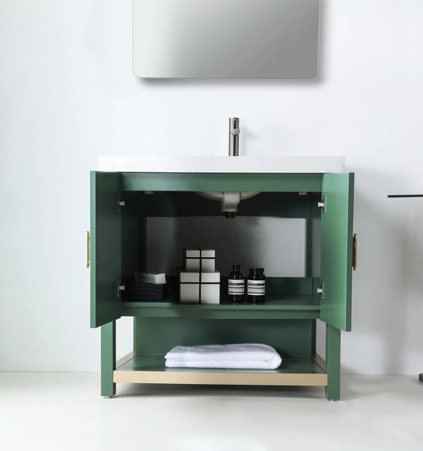 WINCHESTER 36” FOREST GREEN BATHROOM VANITY ( BLACK/WHITE COUNTERTOP )