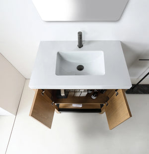 WINCHESTER 36” PECAN OAK BATHROOM VANITY ( BLACK/WHITE COUNTERTOP )