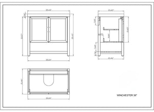 WINCHESTER 36" PECAN OAK WITH BLACK COUNTERTOP BATHROOM VANITY