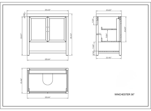 WINCHESTER 36" PECAN OAK WITH BLACK COUNTERTOP BATHROOM VANITY