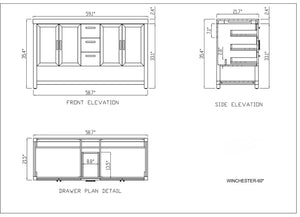 WINCHESTER 60” PECAN OAK WITH WHITE COUNTERTOP BATHROOM VANITY