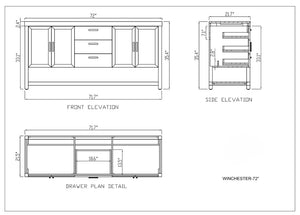 WINCHESTER 72” FOREST GREEN WITH WHITE COUNTERTOP BATHROOM VANITY