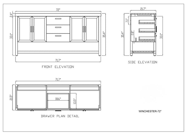 WINCHESTER 72” FOREST GREEN WITH WHITE COUNTERTOP BATHROOM VANITY