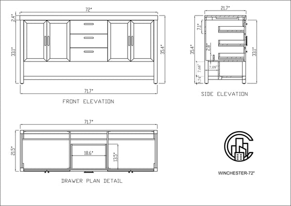 ENCIMERA WINCHESTER DE 72” DE ROBLE PECAN NEGRO