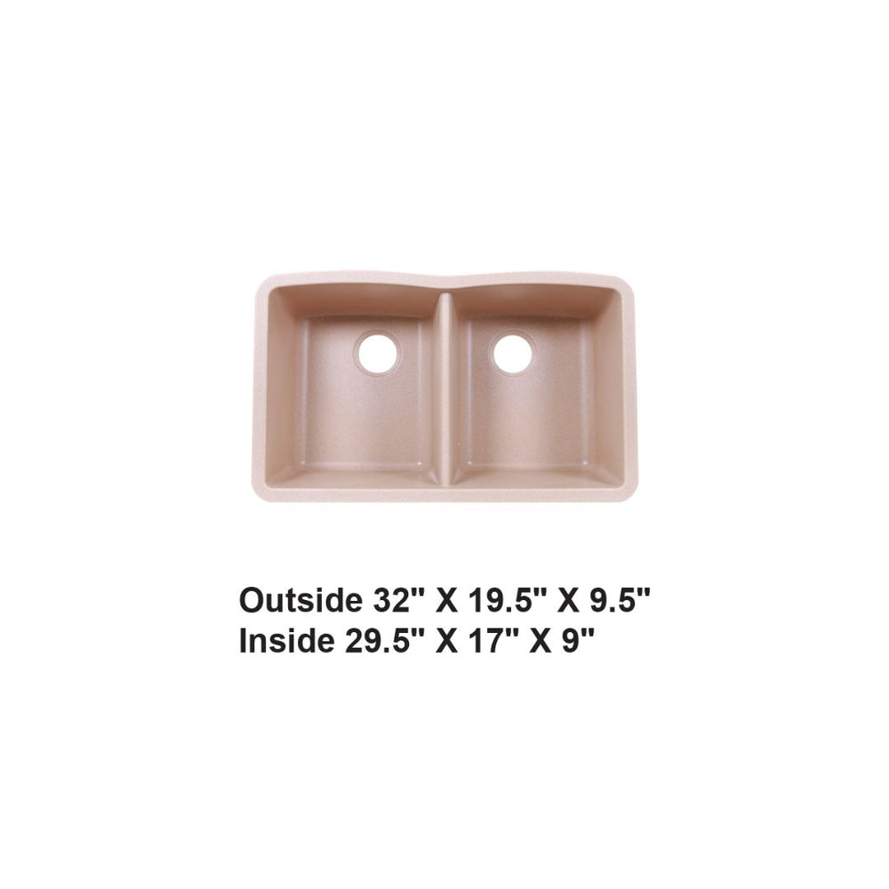 AD-GC88 Undermount Double Bowl 50/50 Granite Composite Sink Bisque