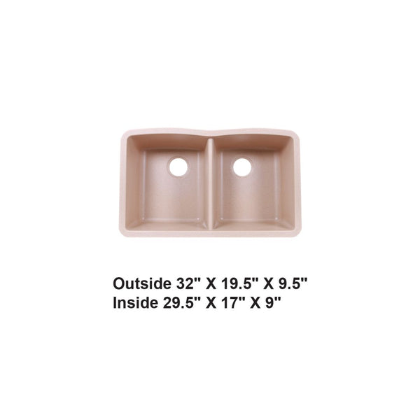 AD-GC88 Undermount Double Bowl 50/50 Granite Composite Sink Bisque