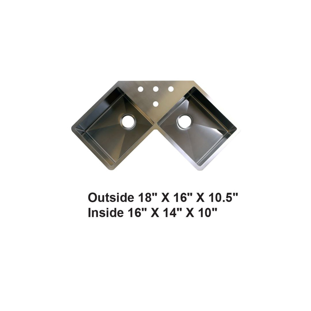 AD-H13 Handmade Undermount Double Bowl Stainless Steel Corner Sink