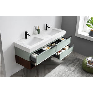 TOCADOR DE BAÑO MARFA DE 60” VERDE ALOE/NOGAL