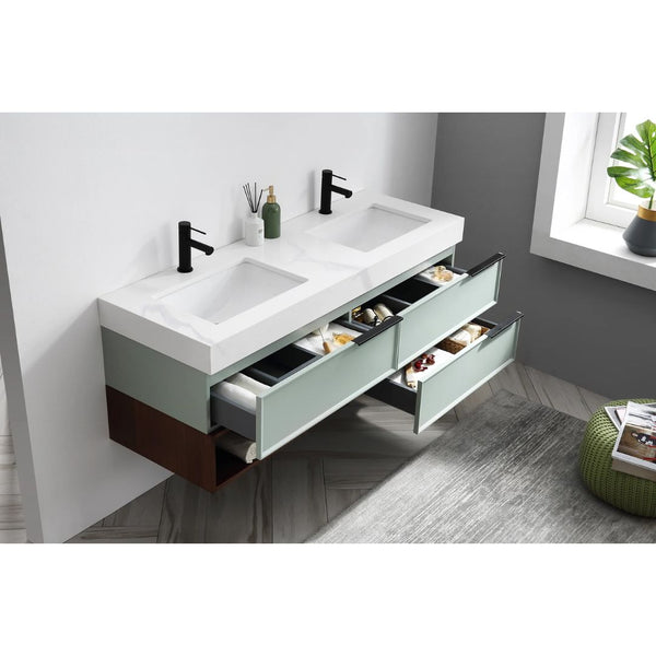TOCADOR DE BAÑO MARFA DE 60” VERDE ALOE/NOGAL