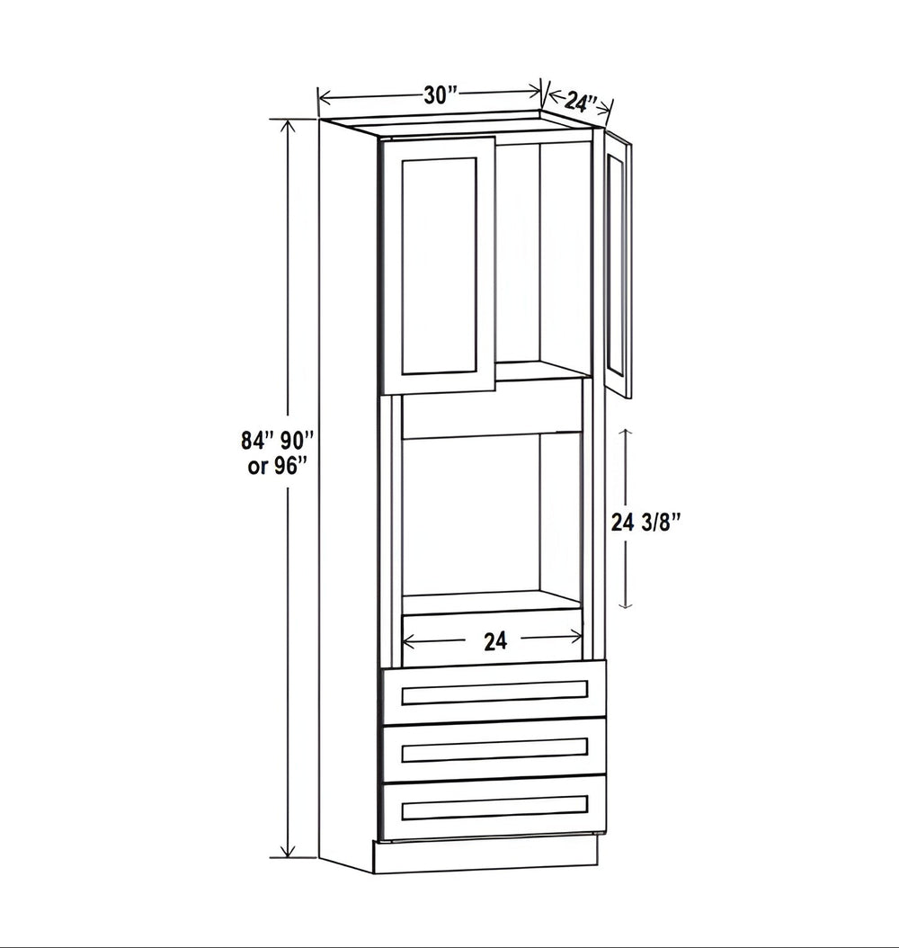 Charleston White 30"W Oven Pantry Cabinet with Three Drawer