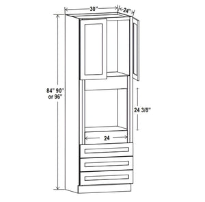 Smokey Ash- 30"W Oven Pantry Cabinet with Three Drawer
