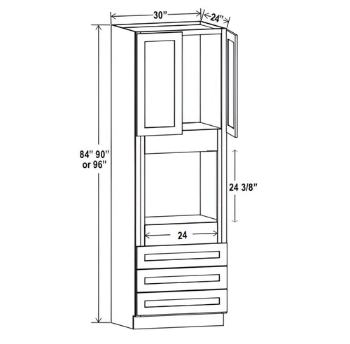 Smokey Ash- 30"W Oven Pantry Cabinet with Three Drawer