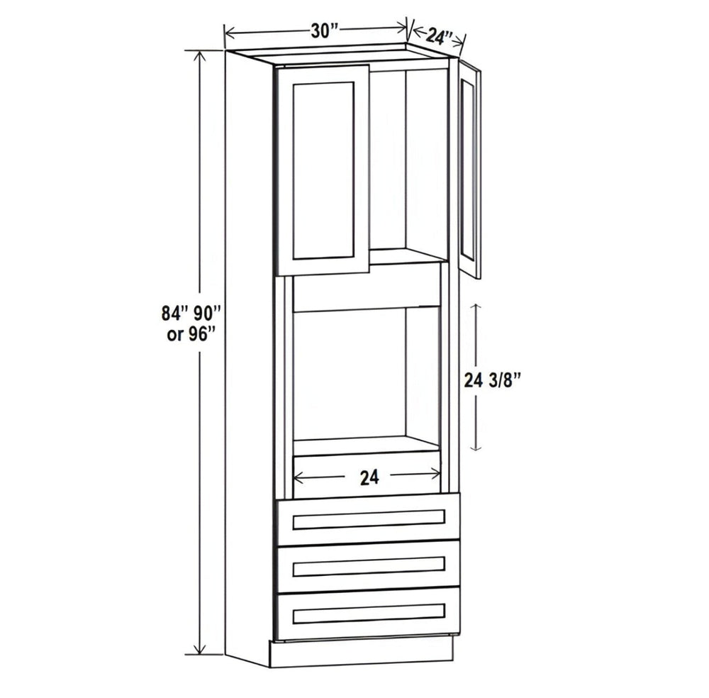 Aspen White 30"W Oven Pantry Cabinet with Three Drawer