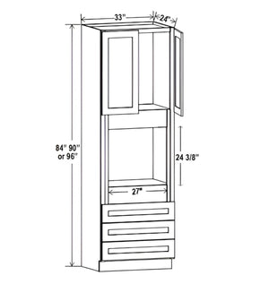 Smokey Ash- 33"W Oven Pantry Cabinet with Three Drawer