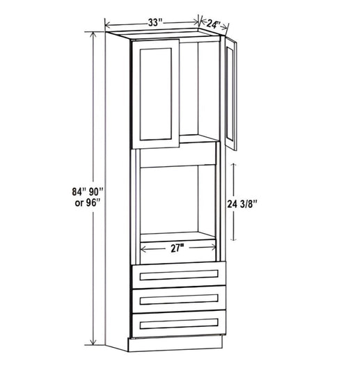 Smokey Ash- 33"W Oven Pantry Cabinet with Three Drawer