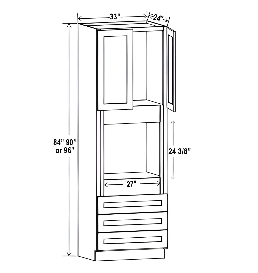 Greek Blue- 33″ W Oven Pantry Cabinet with Three Drawers
