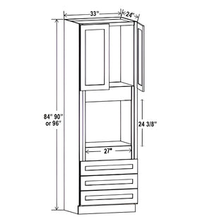French Grey- 33″ W Oven Pantry Cabinet with Three Drawers