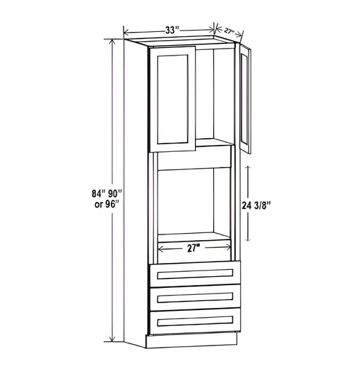 French Grey 33″ W Oven Pantry Cabinet with Three Drawers
