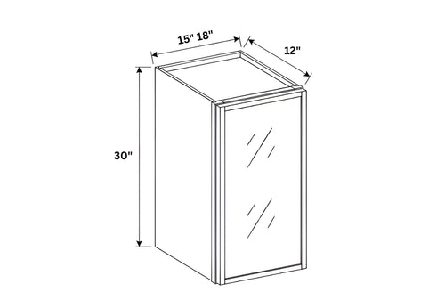 Slim Shaker Oak- 30"H Single Door Wall Cabinet with Glass Door