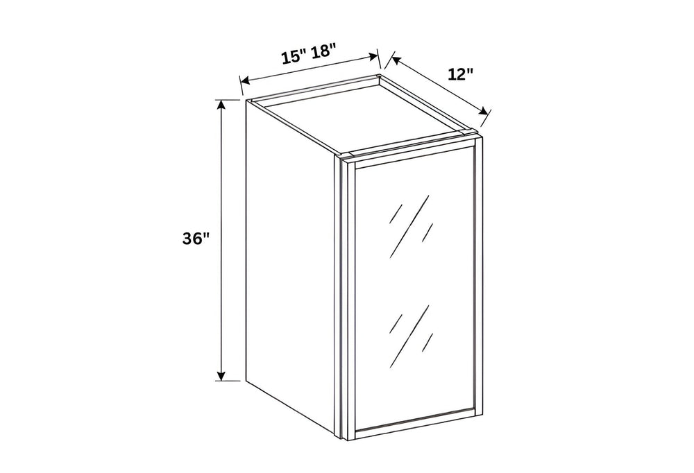 Slim Shaker Oak- 36" H Single Door Wall Cabinet with Glass Door