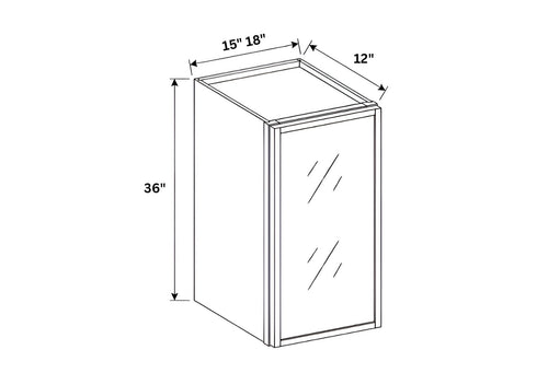 Slim Shaker Oak- 36" H Single Door Wall Cabinet with Glass Door